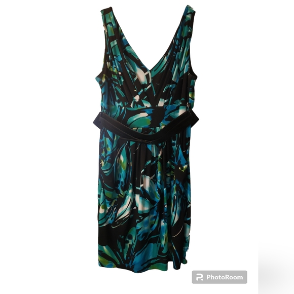 Bisou Bisou Blue & Green floral pattern Sleeveless Dress sz 18W - Picture 2 of 3